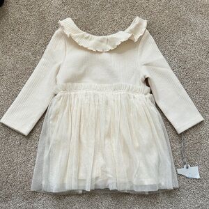 Ivory Knit Tulle Baby Dress with Ruffle Collar